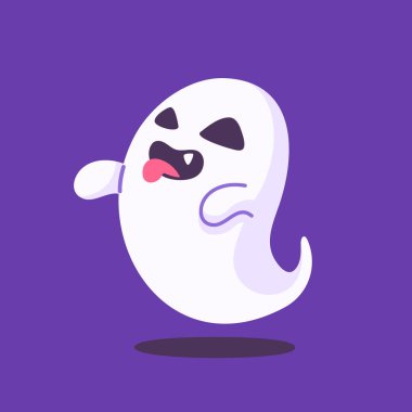 Beyaz pelerinli şirin hayalet karikatürü. Korkunç cadılar bayramı çizimi.