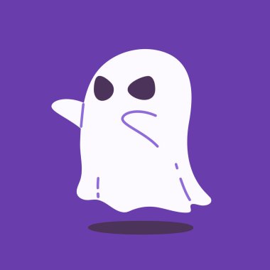 Beyaz pelerinli şirin hayalet karikatürü. Korkunç cadılar bayramı çizimi.