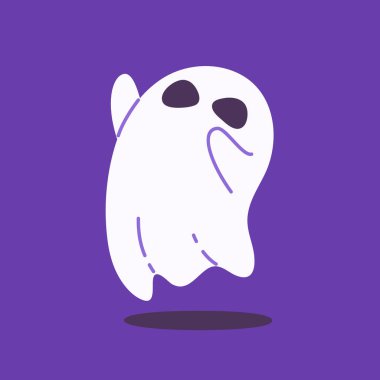 Beyaz pelerinli şirin hayalet karikatürü. Korkunç cadılar bayramı çizimi.