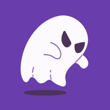 Beyaz pelerinli şirin hayalet karikatürü. Korkunç cadılar bayramı çizimi.