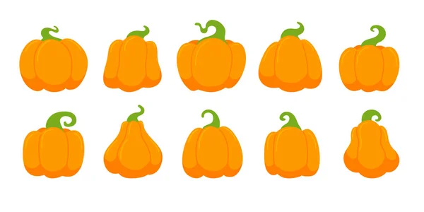 Gele Pompoen Collectie Voor Het Snijden Van Spook Gezichten Halloween — Stockvector