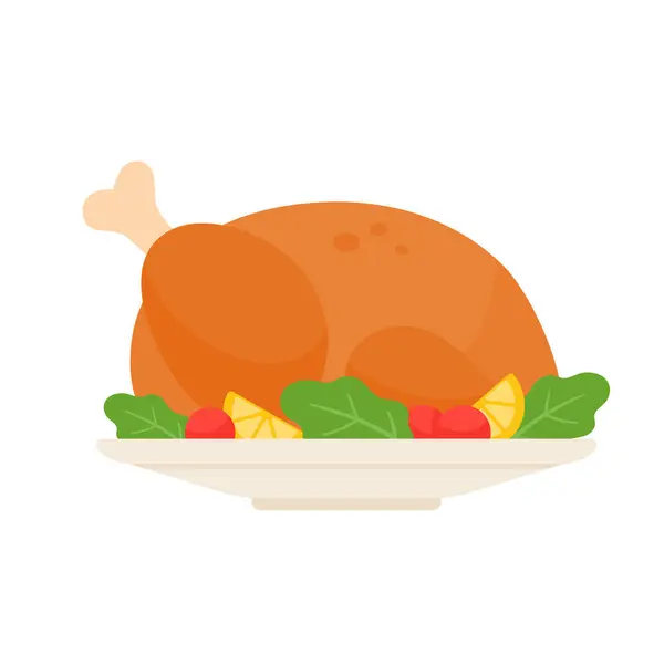 Rôti Dinde Éléments Dîner Thanksgiving Pour Décorer Les Cartes Vœux — Image vectorielle