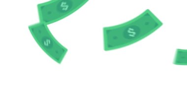 Yukarıdan gelen yeşil kağıt dolar. Çok para harcama fikri.