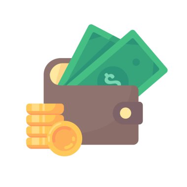 Para dolu cüzdan Bir sürü banknot ve altın para biriktirme konsepti