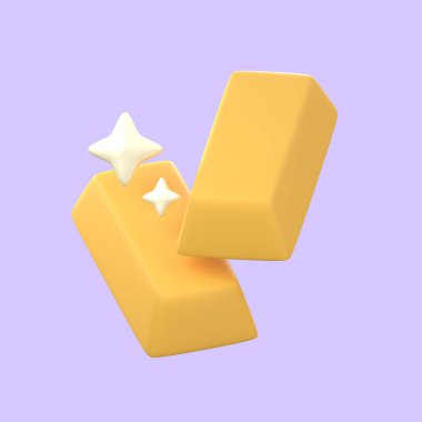 Altın yatırımı için parlak sarı külçeler. Kırpma yolu ile 3B Görüntü.