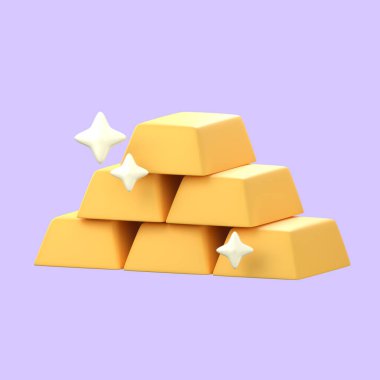 Bir yığın parlak sarı altın külçeler. Değerli hazinelerin koleksiyonu. Kırpma yolu ile 3B Görüntü.