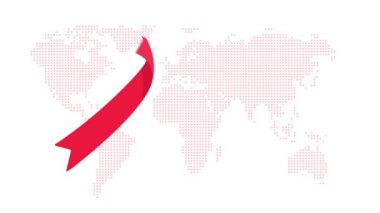 AIDS Farkındalığını sembolize eden kırmızı kurdele Dünya AIDS Günü 'nde dünya haritası geçmişi