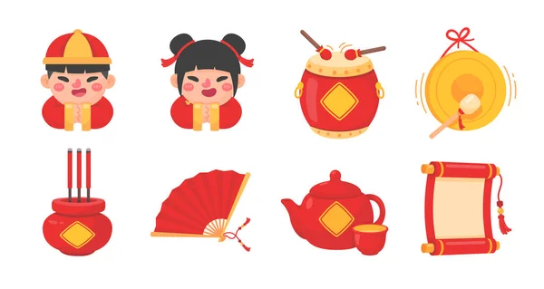 中国の新年のお祝いのための要素のコレクション — ストックベクタ