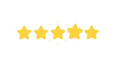 Müşteri hizmetlerinde memnuniyet seviyeleri sağlayan beş sarı yıldız. 2d canlandırma.