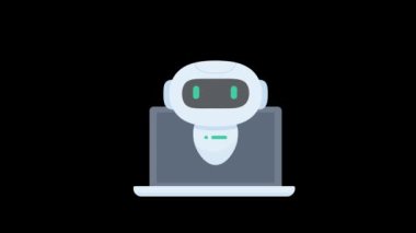 Yerden gelen mor ışık yapay zeka robotuna yansıyor. Modern teknoloji gelişim kavramı.