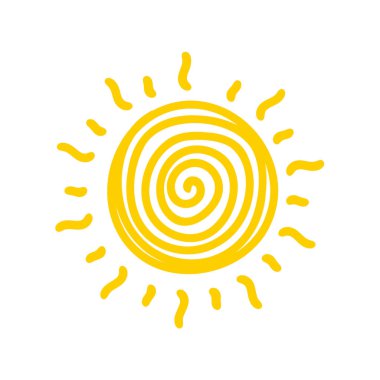 Basit bir el çizimi çizgi film güneşi. Çocuklar için sabah hava durumu dekoratif unsurları