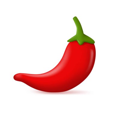 Üç boyutlu parlak kırmızı biber sıcak ve baharatlı Meksika yemeği malzemesi. 3B Vektör İllüstrasyonu.