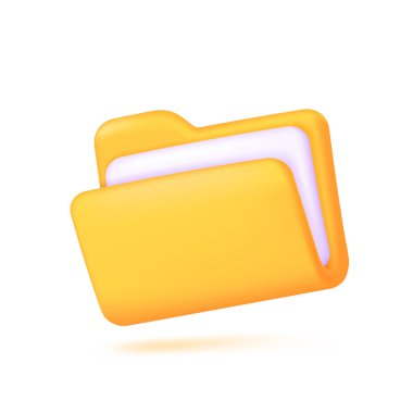 Üç boyutlu klasör. Belge dosyası. Bilgisayarda kolay arama için bilgi düzenliyorum. 3B vektör çizimi.