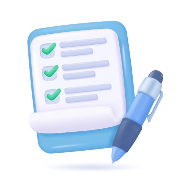 3 boyutlu dosya. Sorum var. Faaliyetlerin özeti. Onaylama kutusunu işaretle. 3B vektör çizimi.