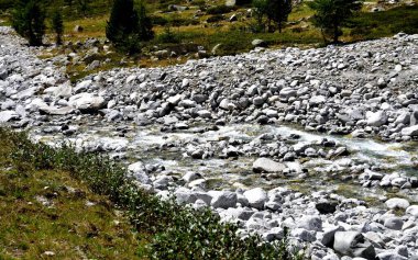 Alp deresinin suları geniş taşlı vadiye doğru iniyor.