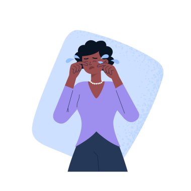 A crying woman. Upset, hysteric, and sadness. A mental health problem. Vector flat illustration isolated on the white background.