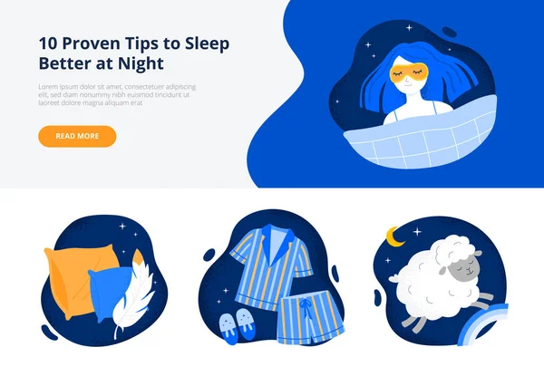 Dormez Mieux Couverture Douce Masque Facial Oreillers Pyjamas Confortables Illustrations — Image vectorielle