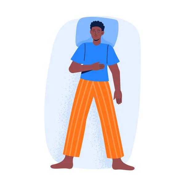 Hombre Duerme Una Pose Trasera Pijama Vista Superior Posición Nocturna — Archivo Imágenes Vectoriales
