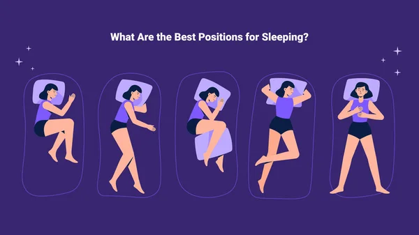 Una Mujer Duerme Cama Variaciones Diferentes Posiciones Sueño Vista Superior Vector De Stock