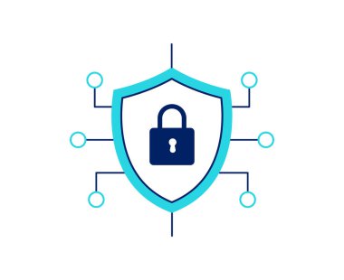 Siber güvenlik ikonu. Ağ güvenliği. Beyaz arkaplanda vektör doğrusal illüstrasyon.