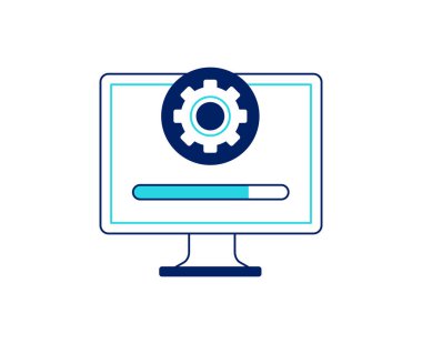 Siber güvenlik ikonu. Yazılım güncelleniyor. Beyaz arkaplanda vektör doğrusal illüstrasyon.