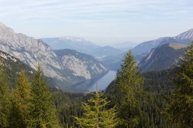 Sonbaharda Konigssee Gölü Panoraması, Berchtesgaden Ulusal Parkı