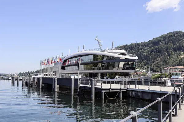 stock image Bregenz harbor entrance, Austria on Lake Constance in summertime