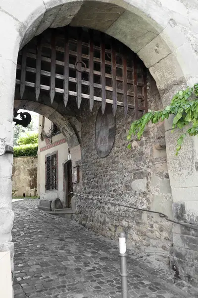 stock image City gate Oberstadt (upper city) in Bregenz, Austria on Lake Constance in summertime