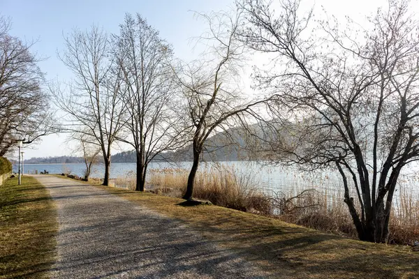 stock image Circular hiking trail lake Tegernsee, Bavaria, Germany, in springtime