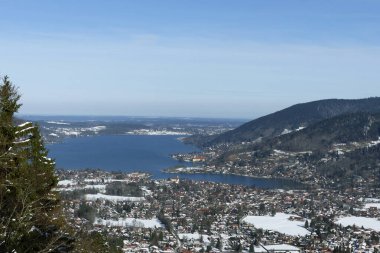 View from Wallberg  mountain to lake Tegernsee, Bavaria, Germany,  in wintertime clipart