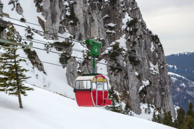 Gondola of Kampenwand mountain tour in Bavaria, Germany in wintertime clipart