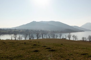 Circular hiking trail lake Tegernsee, Bavaria, Germany, in springtime clipart