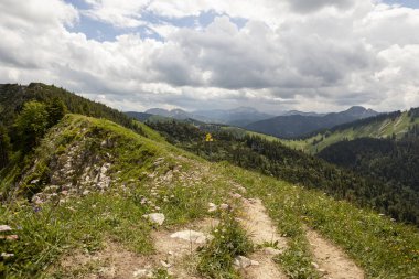 Brecherspitze dağında yaz mevsiminde dağ yürüyüşü, Bavyera, Almanya
