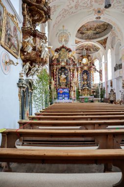 Pilgrimage church St. Nikolaus, Bernbeuren, Munich Way of St. James, Bavaria, Germany in summertime clipart