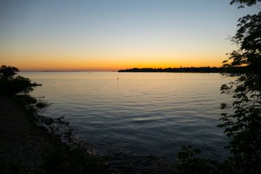 Bodensee Gölü 'nde gün batımı, Lindau Limanı, Bavyera, Almanya
