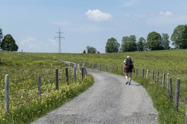 Weitnau 'dan Hopfen' e yürüyüş yolu, Münih Yolu, St. James, Bavyera, Almanya