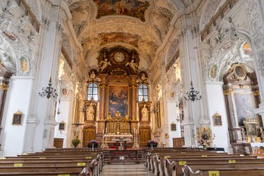 Monastery Benediktbeuren, Bavaria, Germany at Way of St. James Isar Loisach Tiroler Ache Inn in summertime clipart