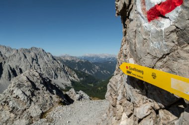 Goetheweg trail at Karwendel mountains on Karwendel Hohenweg, Austria in autumn clipart