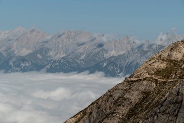 Ursprungssattel Nordlinger hut on Karwendel Hohenweg, Austria in autumn clipart