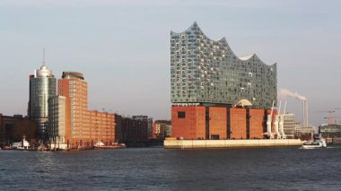 Hamburg, Almanya, Ocak 2017: Elbphilharmonie Panorama Hamburg liman içinde