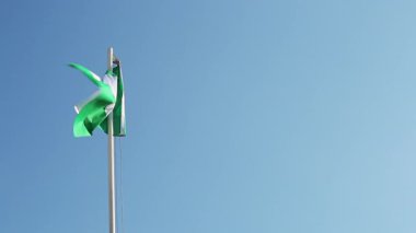 Mavi gökyüzünün önündeki bayrak direğine Nijerya bayrağı istiyorum.