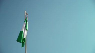 Mavi gökyüzünün önündeki bayrak direğinde Nijerya bayrağı salla