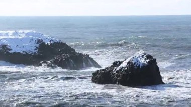Vik, İzlanda 'daki kara kumsalda dalgalar