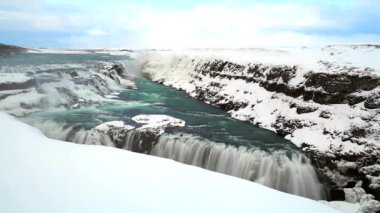 İzlanda, Avrupa 'da kış mevsiminde şelale Gulfoss' un zaman aşımı