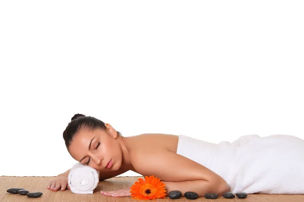 Woman Relaxing Spa White Background — Stock Photo, Image