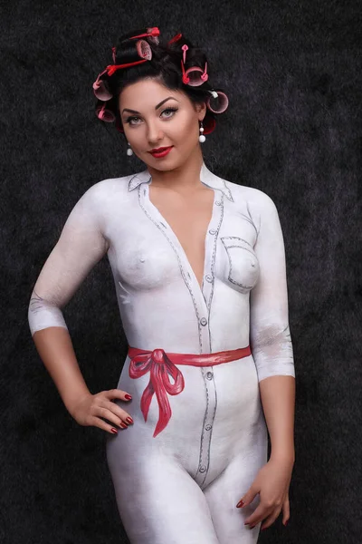 Portrait Woman Bodypainting Style Pinup — Stock Photo, Image