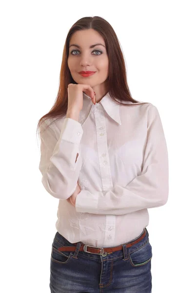 Beyaz Gömlekli Genç Bir Kadının Portresi — Stok fotoğraf
