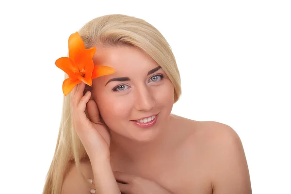 Portret Van Een Sensuele Jonge Blonde Vrouw Geïsoleerd Witte Achtergrond — Stockfoto