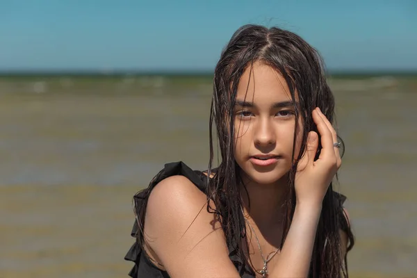 stock image portrait of young asian woman with wet hair