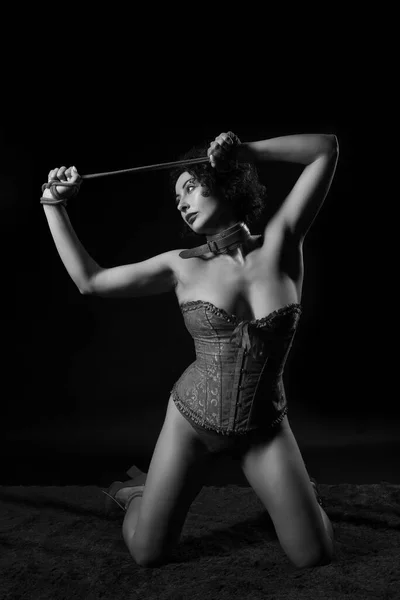 Sexy Beautiful Woman Seductive Lingerie Black Background — Stock Photo, Image